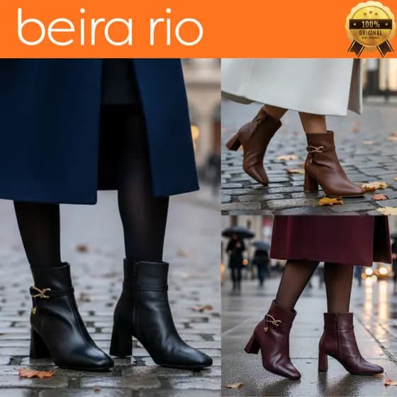 Bota Beira Rio Feminina Cano Curto Salto Bloco Médio Bico Fino Confortável 9092101 Original
