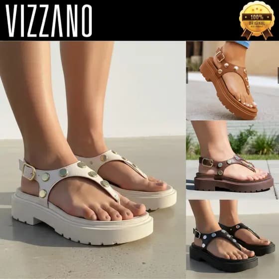 Sandália Vizzano Papete Flatform Feminina Tratorada Tiras Dedo Conforto Birken Fivela Flat Original
