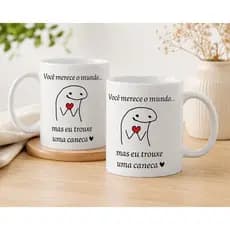 Caneca Flork "Você merece o mundo... mas eu trouxe uma caneca" | 325ml Porcelana Premium