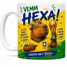 Caneca Brasil Vemm Hexa Engraçada Futebol Torcedor Criativa Cerâmica 325ml Presente Para Amigos Decoração Copa