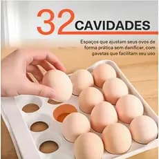 Porta Ovos 32 Unidades Organizador Geladeira Gaveteiro Empilhável Duplo Compartimento
