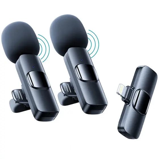 Microfone de Lapela Sem Fio K9 Compatível Tipo C e iPhone, Até 6 horas,  Com 2 Unidades Microfone