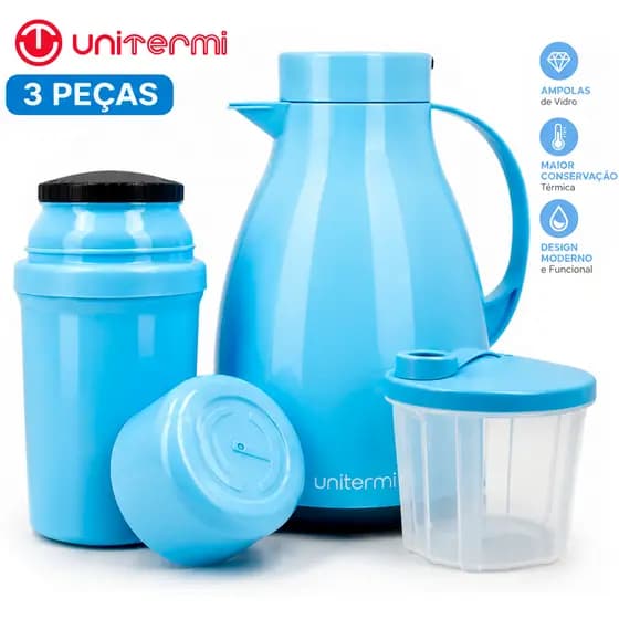 Kit Bebê Porta Leite Garrafas Térmica 500ML/250ML - Porta Leite em Pó Dosador 300ML Unitermi Unibaby