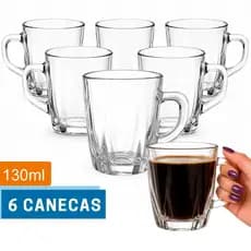 Jogo 6 Xícara Canecas Vidro Transparente Café Chá Cappuccino 130ml Robusta Elegancia 6 Peças