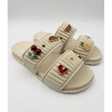 Sandália Slide Feminina Nuvem com Enfeites Frutas e Coração - Chinelo Slide Casual Confortável Blogueira