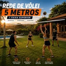 Rede Vôlei 5 Metros Recreação Polietileno Alta Resistência 1 Faixa Superior Fácil Instalação Lazer
