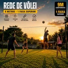 Rede Vôlei 9 Metros Recreação 1 Faixa Superior Reforçada Para Praia Piscina Chácara Quintal Quadra