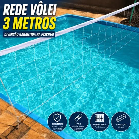 Rede Vôlei 3 Metros Recreação Polietileno Alta Resistência 1 Faixa Superior Fácil Instalação Lazer