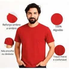 Camiseta Básica 100% Algodão Reforço Ombro a Ombro Masculina Lisa Modelagem Casual na cor vermelha ideal Para o Natal