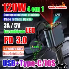 Acendedor de cigarroveicular carregador veicular carregador para carro um carregador telescópico de 120W Cabo de 80cm