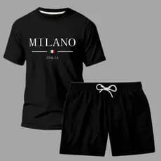 Kit Conjunto Camiseta Masculina Algodão Milano Itália  + Shorts Tactel Estiloso Verão