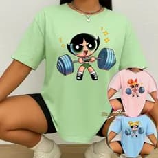 Camiseta Treino Feminina Docinho Oversized Roupas de Academia Look de Treino Super Poderosas Meme