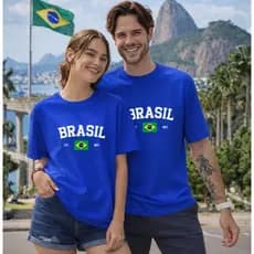 Kit 2 Camisetas Brasil Casal Camisa Gola Redonda Algodão Promoção