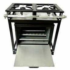 Fogão 2 Bocas Com Forno Cristal Aço Alta Pressão 30x30 Industrial Perfil 5 + Mangueira De Brinde