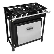Fogão 2 Bocas Cristal Aço Industrial 30x30 Baixa Pressão Perfil 5 Doméstico Cor Preto