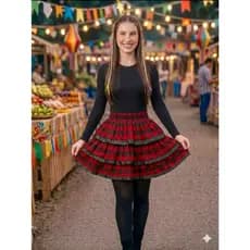 Saia Xadrez Festa Junina Feminina Rodada Oxford  Cetim Quadrilha São João Arraial Tamanho Único