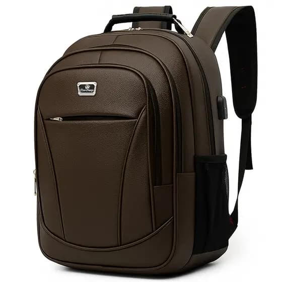 Mochila de Couro Executiva Impermeável Reforçada com Porta USB e Fone para Notebook Viagem e Trabalho