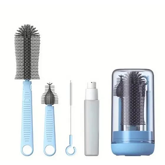 Kit Escova Higiene Lavar 4 em 1 para Limpador de Garrafas Copo Mamadeira de Viagem Portátil