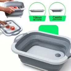Bacia Retrátil Dobrável com Tábua de Corte 2 em 1 Escorredor Multiuso Cozinha