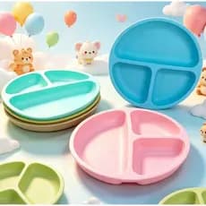 Prato Infantil Silicone com Ventosa e Divisórias Introdução Alimentar Bebê Antiderrapante