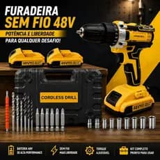 Parafusadeira Furadeira Sem Fio 48V, com 2 Baterias, Maleta Rígida e Jogo Completo de Acessórios