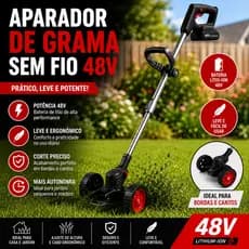Roçadeira Elétrica Portátil 2 em 1 Sem Fio 48V Litio com 2 Baterias Aparador e Cortador de Grama com Cabeça Giratória