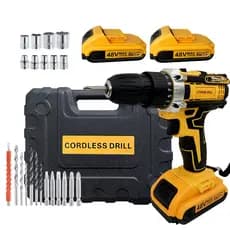 Parafusadeira Furadeira Sem Fio 48V, Kit com 2 Baterias, Caixa de Ferramentas e Acessórios Completos