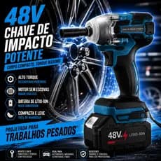 Chave De Impacto Lítio 48V 3 Em 1 Sem Fio Com Dupla Bateria E Maleta Ferramentas
