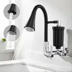 Torneira com Filtro Purificador Parede Cozinha Água Fria Pedra Filtrante Prateado Preto