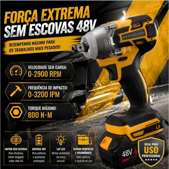 Chave De Impacto Sem Escova 48V Elétrica De Lítio De Alto Torque Para Reparo De Automóveis E Andaimes