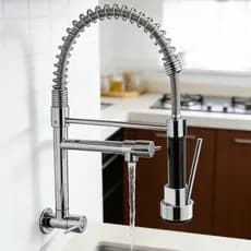 Torneira De Cozinha Gourmet Com Alça Única-360 ° Extensão De Spray Flexível , Prata Fosca/Preta | Durável Para Cozinhar