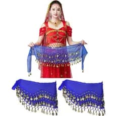 Pacote de 130 cm Toalha de cintura de moeda de anel de dança do ventre, 3 fileiras 64 moedas, 2 pacotes, preto/vermelho/