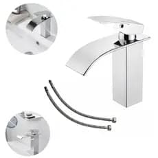Torneira luxuosa para banheiro/lavadora quente e fria, lavatório em cascata baixa, torneira misturadora de alça única, M