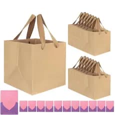 Sacola quadrada de 20x20x20cm, pacote de 12 peças, cartão de felicitações grátis, papel Kraft/preto/branco, embalagem de