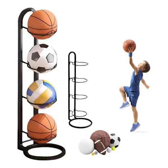 Rack de armazenamento de basquete de quatro camadas, rack de armazenamento de bolas de ferro fundido Organizador de vôle