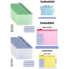 Saco de arquivo de grade A4 de quatro cores, 50 peças, pacote 34x24cm com zíper + 2 etiquetas, papel, escritório, estuda