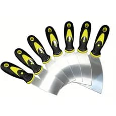 Conjunto 7 Espátulas Multiuso Aço Inox Cabo Amarelo Massa Corrida e Raspar Parede
