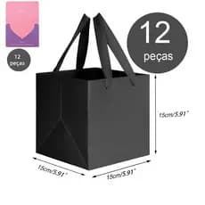 12 sacos de papel, sacolas para presentes de alta qualidade, sacolas quadradas para presentes, com alças, 15x15x15cm, co