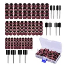 132 peças Micro lixa de manga de moagem 120 peças 3 especificações anel de areia + 12 peças eixo central, embalagem de c