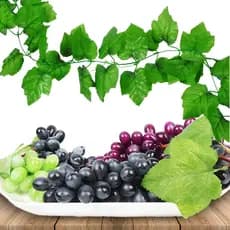 Uvas artificiais, 1 corda decoração uvas frutas artificiais falsas e videiras artificiais folhas realistas enfeites pend