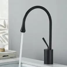 Torneira para pia de banheiro, cobre, torneira misturadora de alça única, altura 45 cm, qualidade preta de luxo