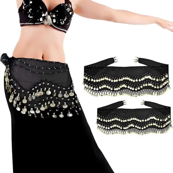 Lenço de quadril para dança do ventre de 2 peças com nádegas (várias cores)