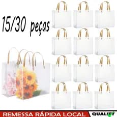 20x20x8 cm, 15/30 pçs de sacos de presente fosca transparente com alças sacos de presente de plástico PVC para casamento