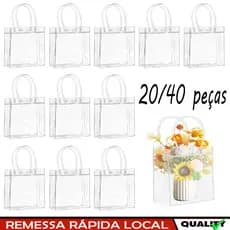 20/40 peças de sacos de presente transparente com alças sacos de presente de plástico PVC para casamento, 15 x 13 x 7 cm
