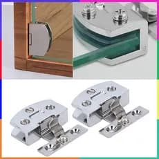 2 pçs dobradiças de porta de vidro sem perfuração para armários, vitrines, armários de vinho - liga de zinco resistente