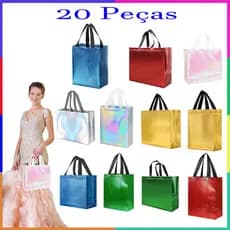 Pacote com 20 sacos reutilizáveis não tecidos, sacolas para compras de supermercado com alças, sacolas de presente