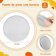 Assadeira de pizza de 5 peças, malha de alumínio de 35.5 cm, assadeira redonda antiaderente para pizza, restaurante de f