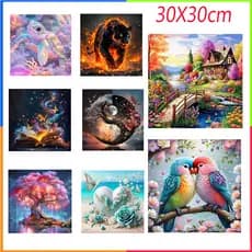 Conjunto de pintura com diamantes 30 x 30 cm  Pintura DIY «Árvore de Vidro Colorido»