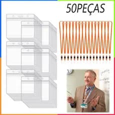 conjunto de 50 porta-crachás transparentes (50 porta-crachás + 50 cordões)
