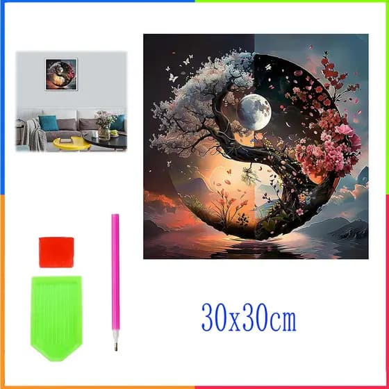 Conjunto de pintura diamante 5D 30x30cm Yin Yang Pintura DIY Pintura Diamante